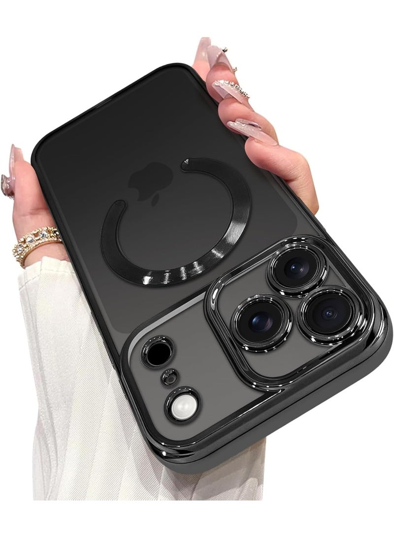 جراب مغناطيسي مصنوع لموبايل ايفون 17 برو ماكس  واقي عدسة كاميرا مدمج  متوافق مع ماج سيف  شفاف من البولي يوريثين الحراري الناعم مضاد للخدش والصدمات للنساء والرجال - اسود - Image 3